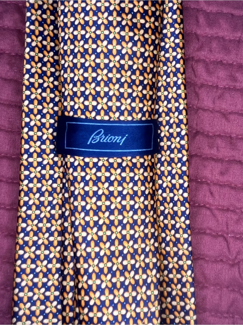 Brioni Italy Men's Woven Silk Tie Orange Navy Blue Geometric Floral 1S508